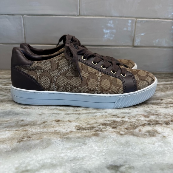 Coach Paddy Brown Signature Monogram Sneakers Womens Size 9.5 Shoes - Picture 3 of 12